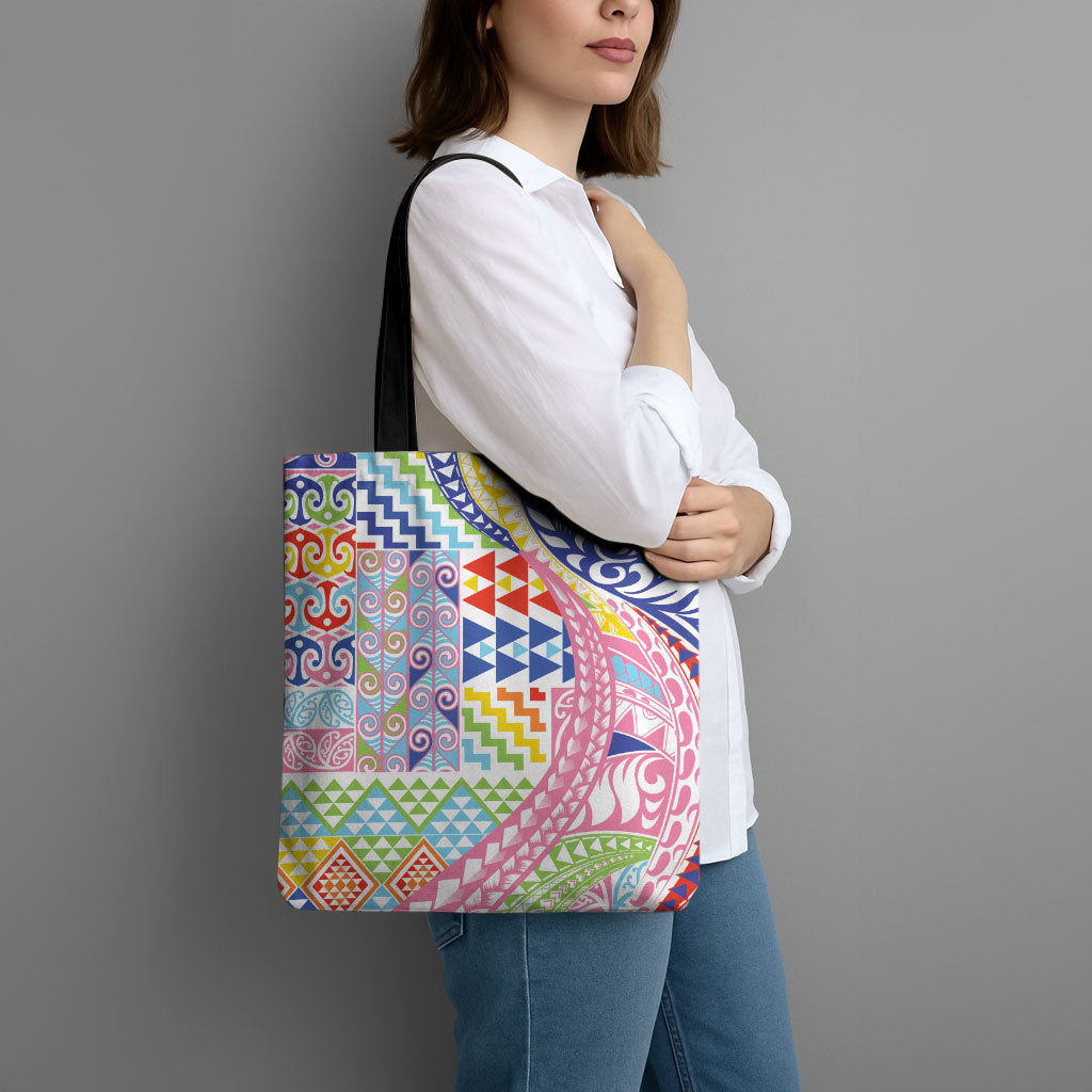 Maori Kowhaiwhai Taniko Patchwork Rainbow Motifs Tote Bag LT9 - Polynesian Pride