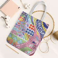 Maori Kowhaiwhai Taniko Patchwork Rainbow Motifs Tote Bag LT9 White Strap One Size Rainbow - Polynesian Pride