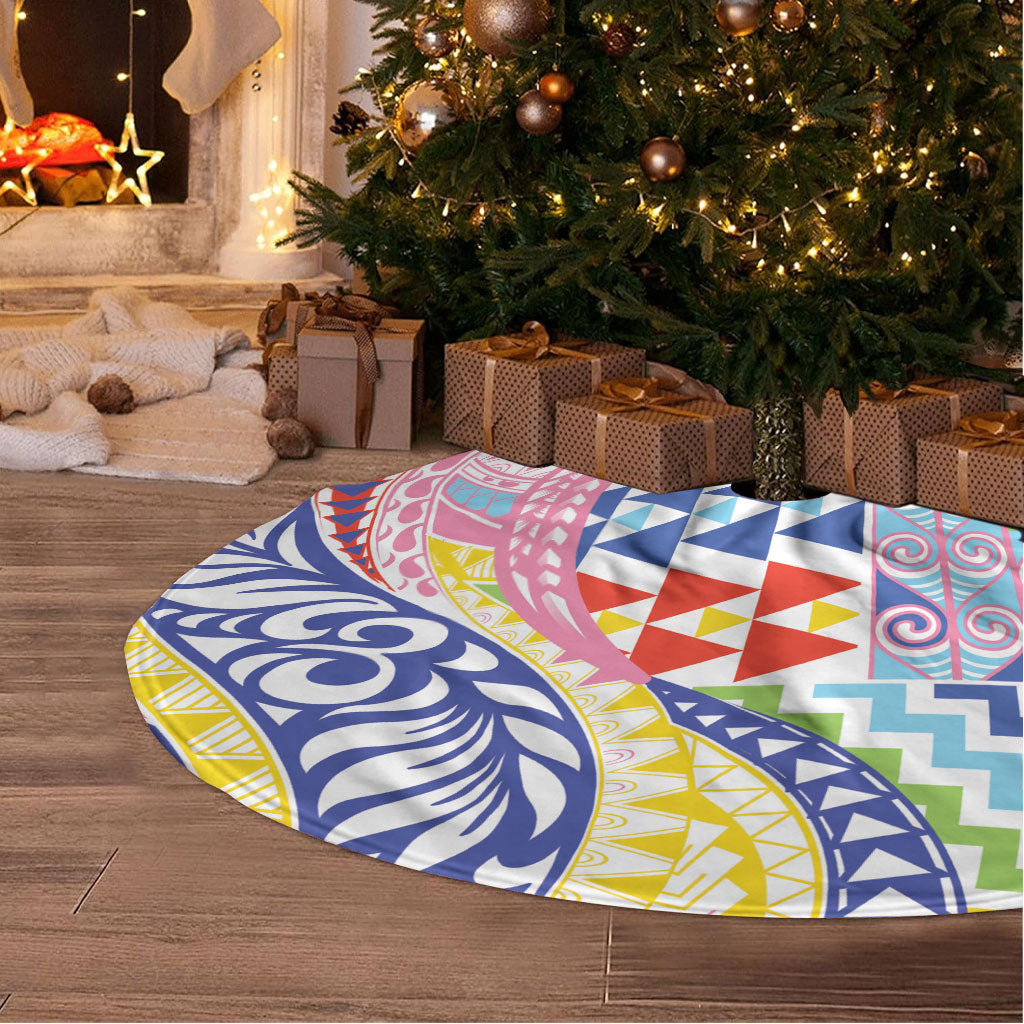 Maori Kowhaiwhai Taniko Patchwork Rainbow Motifs Tree Skirt