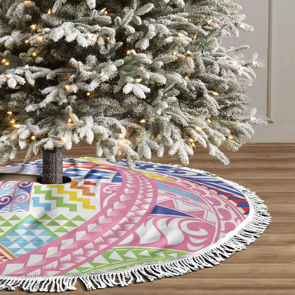 Maori Kowhaiwhai Taniko Patchwork Rainbow Motifs Tree Skirt