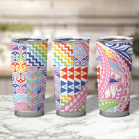 Maori Kowhaiwhai Taniko Patchwork Rainbow Motifs Tumbler Cup LT9 - Polynesian Pride
