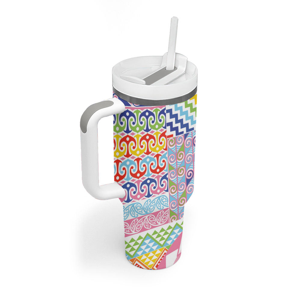 Maori Kowhaiwhai Taniko Patchwork Rainbow Motifs Tumbler With Handle LT9 - Polynesian Pride