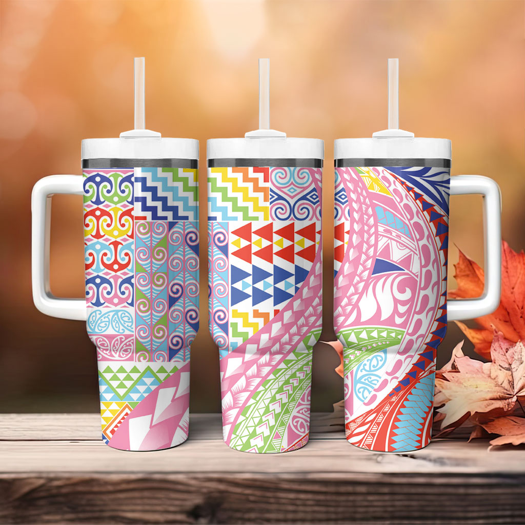 Maori Kowhaiwhai Taniko Patchwork Rainbow Motifs Tumbler With Handle LT9 - Polynesian Pride