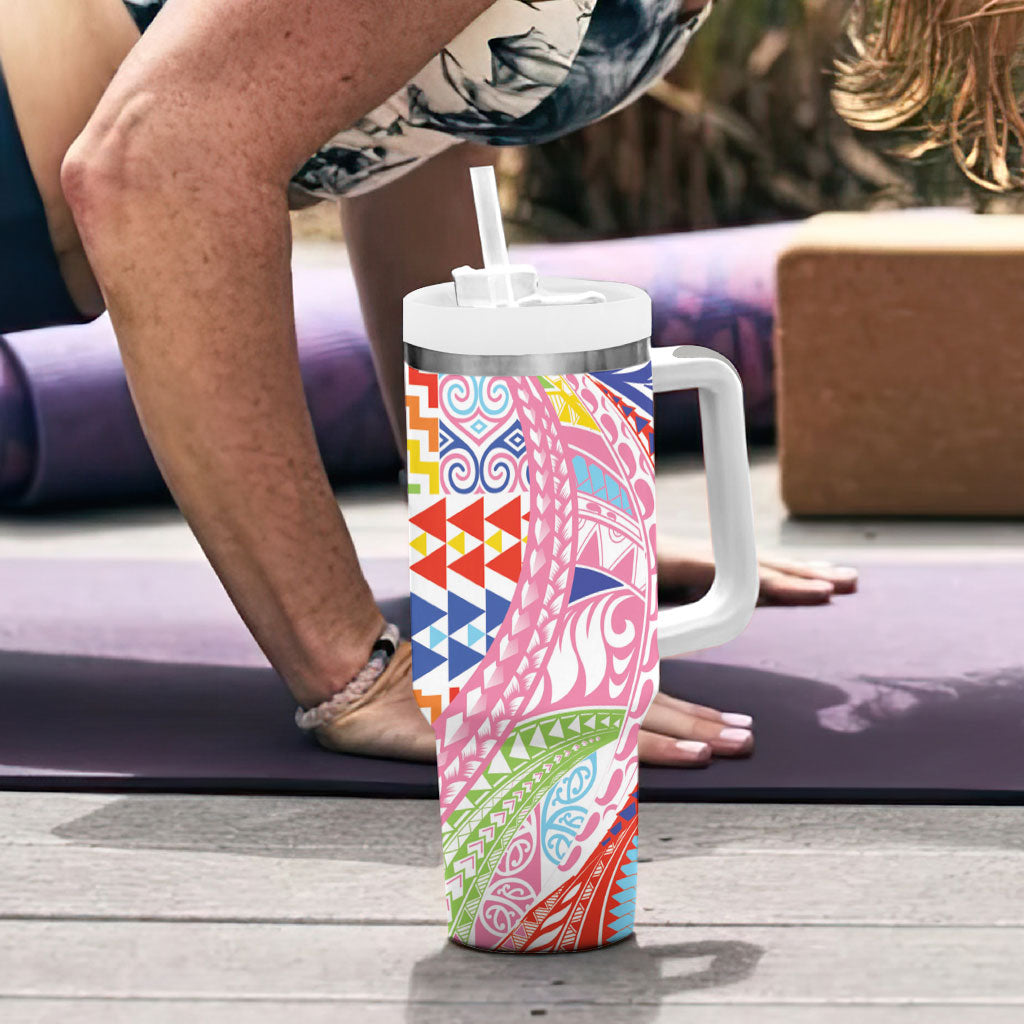 Maori Kowhaiwhai Taniko Patchwork Rainbow Motifs Tumbler With Handle LT9 - Polynesian Pride