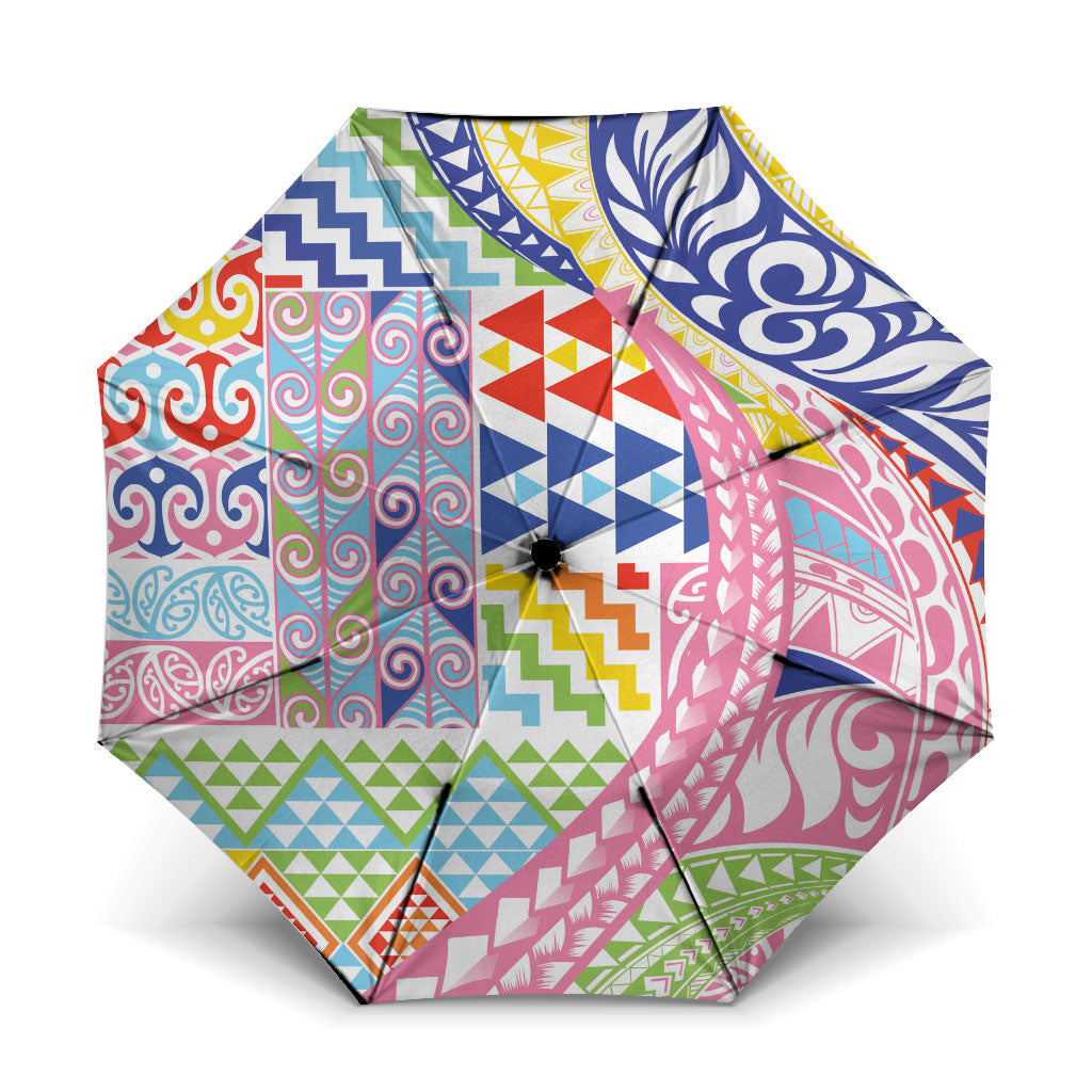 Maori Kowhaiwhai Taniko Patchwork Rainbow Motifs Umbrella