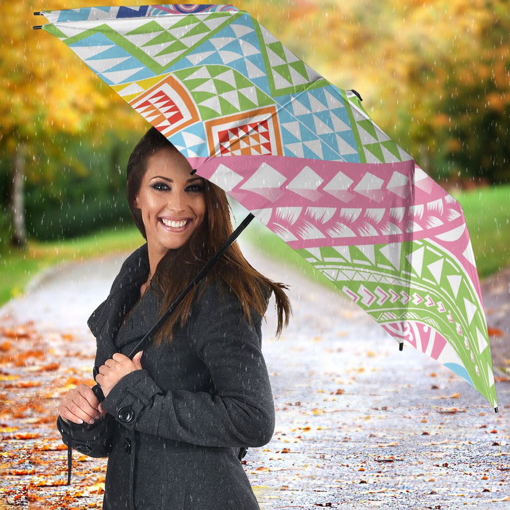 Maori Kowhaiwhai Taniko Patchwork Rainbow Motifs Umbrella