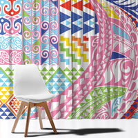 Maori Kowhaiwhai Taniko Patchwork Rainbow Motifs Window Curtain
