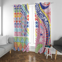 Maori Kowhaiwhai Taniko Patchwork Rainbow Motifs Window Curtain