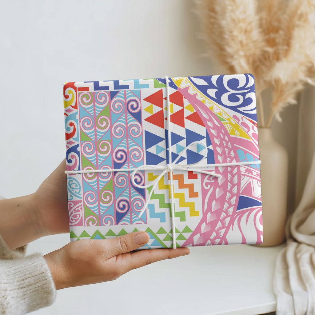 Maori Kowhaiwhai Taniko Patchwork Rainbow Motifs Wrapping Paper
