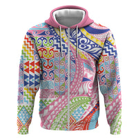 Maori Kowhaiwhai Taniko Patchwork Rainbow Motifs Zip Hoodie LT9 Zip Hoodie Rainbow - Polynesian Pride