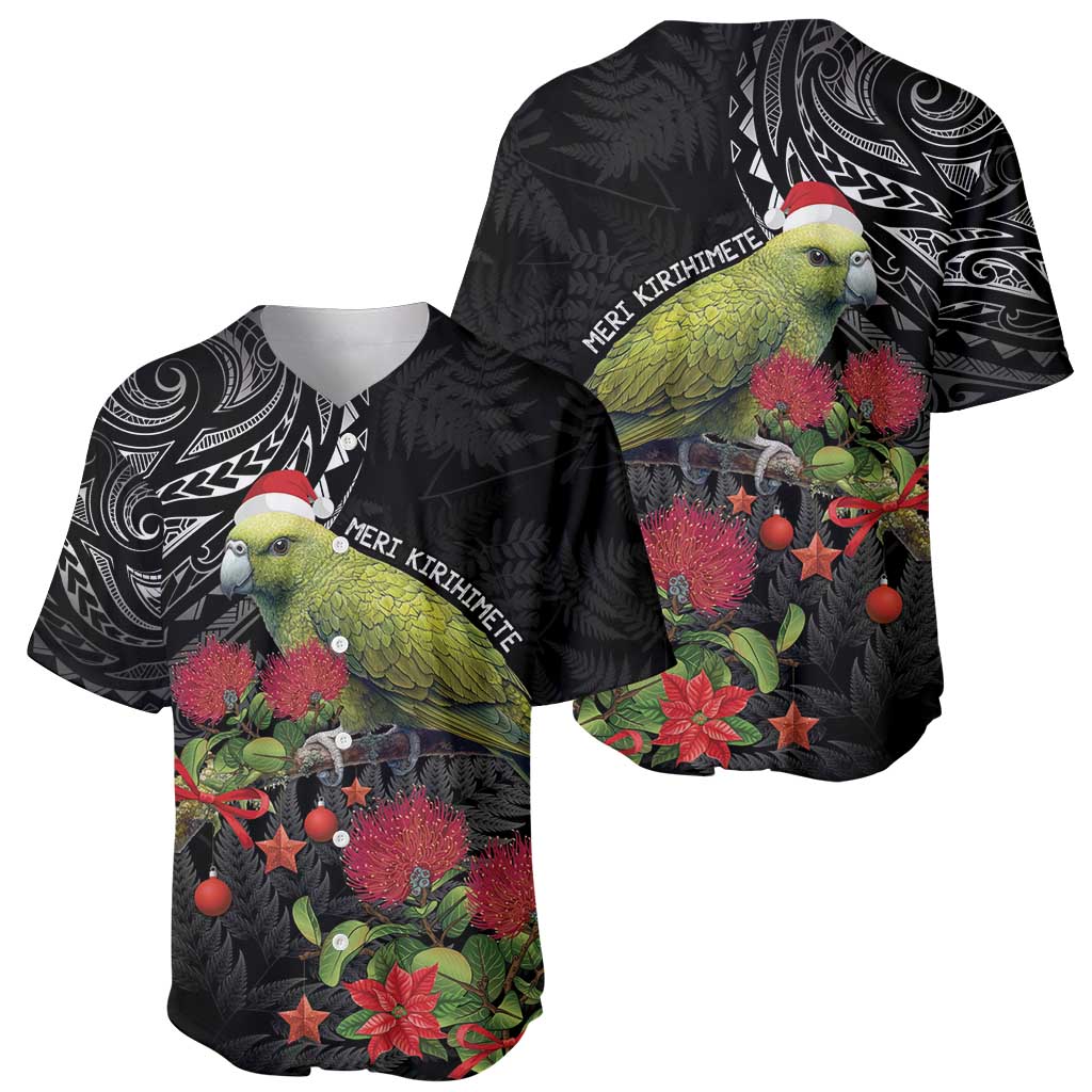 Meri Kirihimete Kakapo Baseball Jersey Black Silver Fern Christmas Vibe