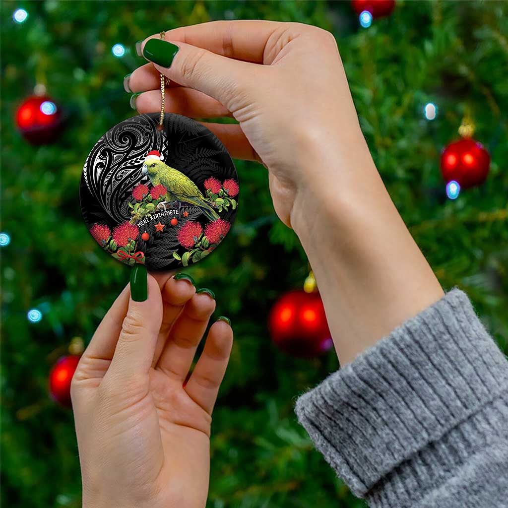 Meri Kirihimete Kakapo Ceramic Ornament Black Silver Fern Christmas Vibe