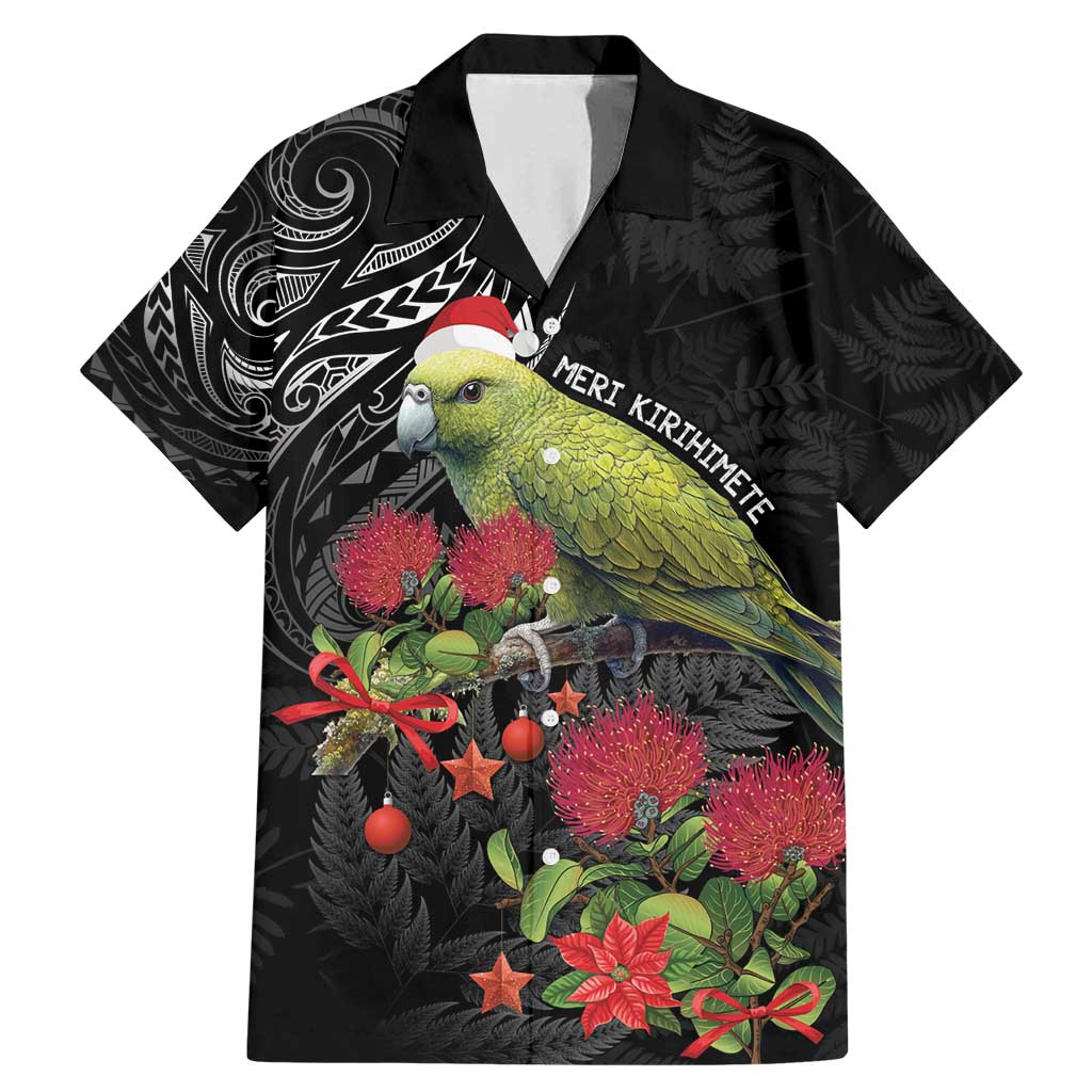 Meri Kirihimete Kakapo Family Matching Mermaid Dress and Hawaiian Shirt Black Silver Fern Christmas Vibe LT9 Dad's Shirt - Short Sleeve Black - Polynesian Pride