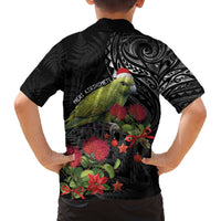 Meri Kirihimete Kakapo Family Matching Off The Shoulder Long Sleeve Dress and Hawaiian Shirt Black Silver Fern Christmas Vibe LT9 - Polynesian Pride