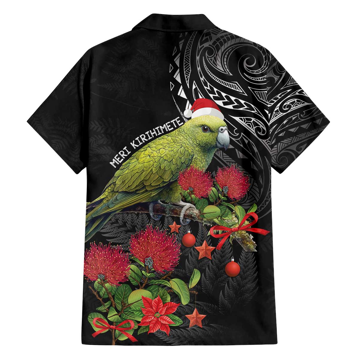 Meri Kirihimete Kakapo Family Matching Off The Shoulder Long Sleeve Dress and Hawaiian Shirt Black Silver Fern Christmas Vibe LT9 - Polynesian Pride