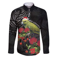 Meri Kirihimete Kakapo Family Matching Short Sleeve Bodycon Dress and Hawaiian Shirt Black Silver Fern Christmas Vibe LT9 Dad's Shirt - Long Sleeve Black - Polynesian Pride