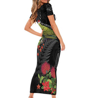 Meri Kirihimete Kakapo Family Matching Short Sleeve Bodycon Dress and Hawaiian Shirt Black Silver Fern Christmas Vibe LT9 - Polynesian Pride