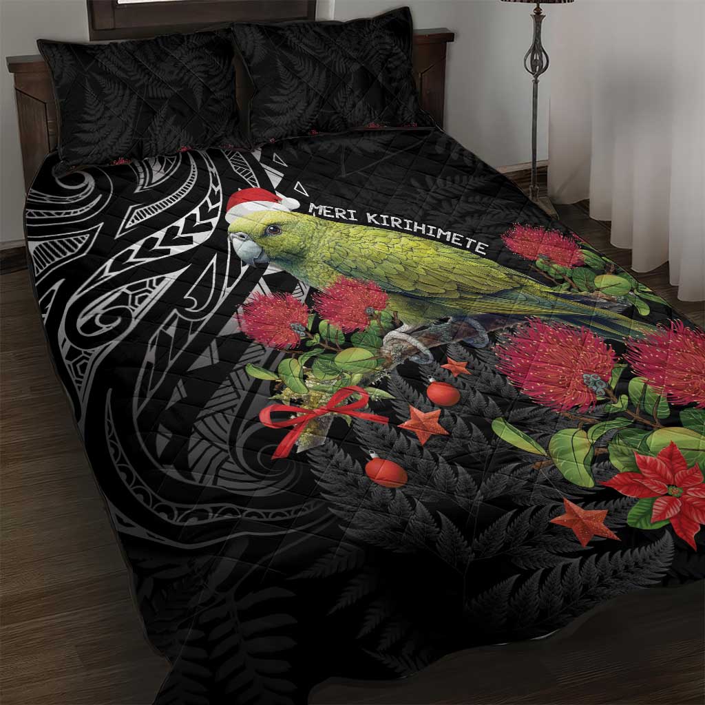 Meri Kirihimete Kakapo Quilt Bed Set Black Silver Fern Christmas Vibe