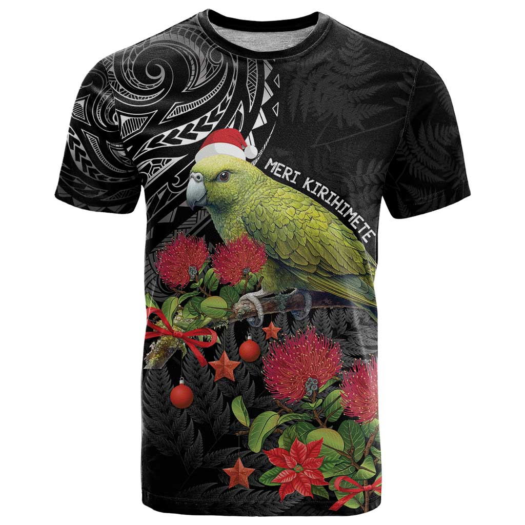 Meri Kirihimete Kakapo T Shirt Black Silver Fern Christmas Vibe