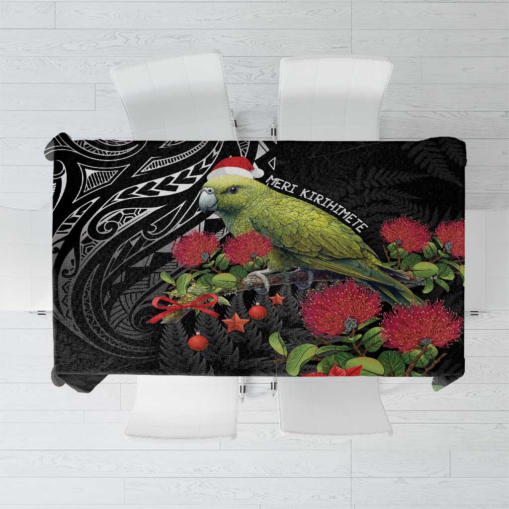 Meri Kirihimete Kakapo Tablecloth Black Silver Fern Christmas Vibe