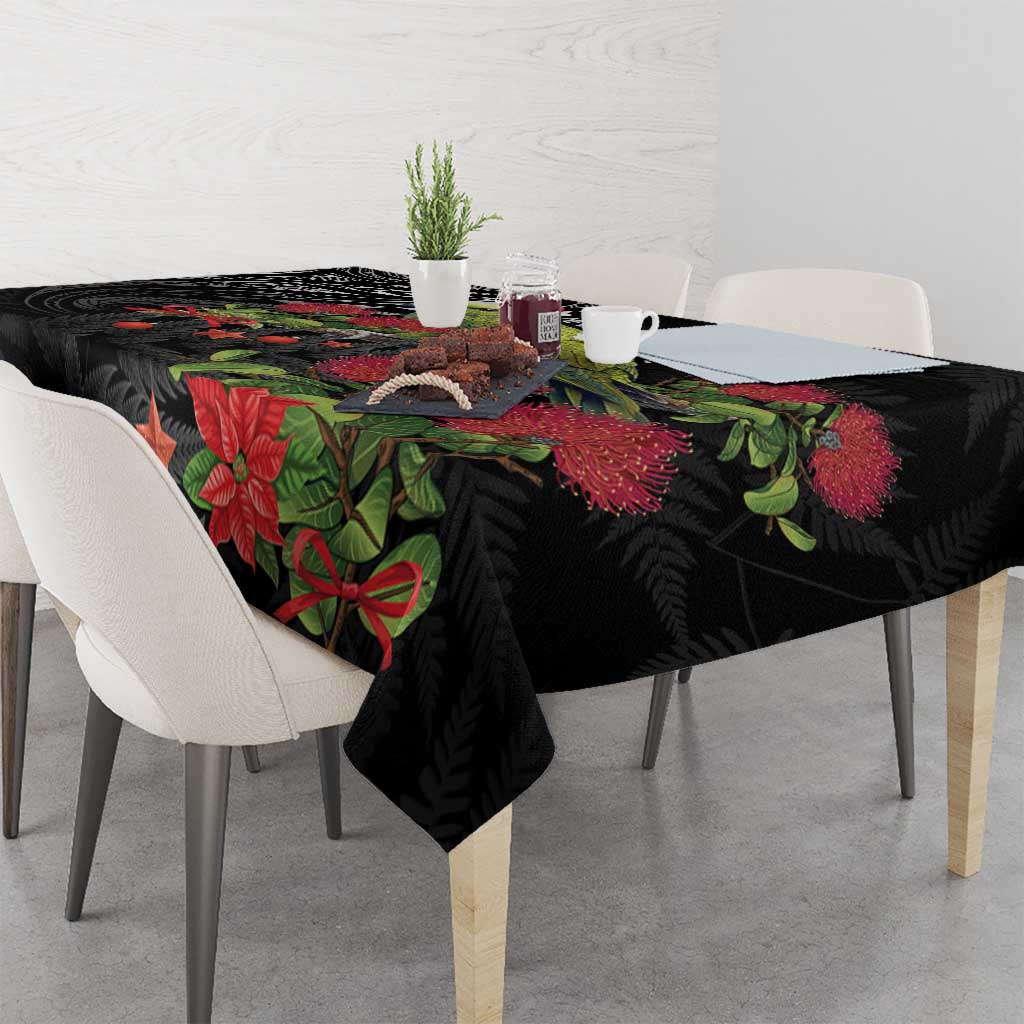 Meri Kirihimete Kakapo Tablecloth Black Silver Fern Christmas Vibe
