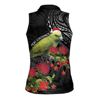 Meri Kirihimete Kakapo Women Sleeveless Polo Shirt Black Silver Fern Christmas Vibe LT9 - Polynesian Pride