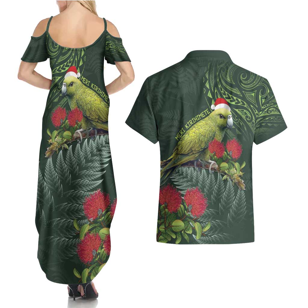 Meri Kirihimete Kakapo Couples Matching Summer Maxi Dress and Hawaiian Shirt Green Silver Fern Christmas Vibe LT9 - Polynesian Pride