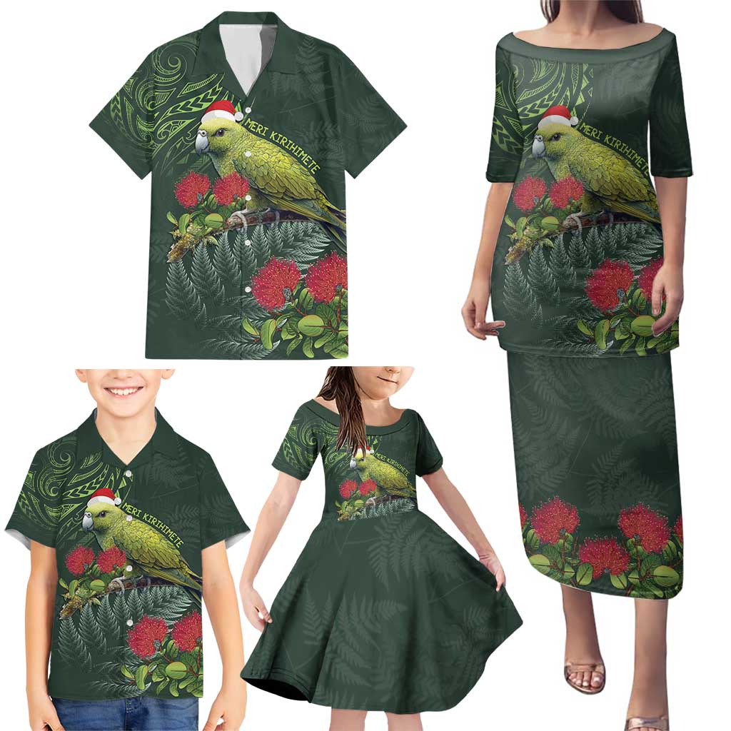 Meri Kirihimete Kakapo Family Matching Puletasi and Hawaiian Shirt Green Silver Fern Christmas Vibe LT9 - Polynesian Pride