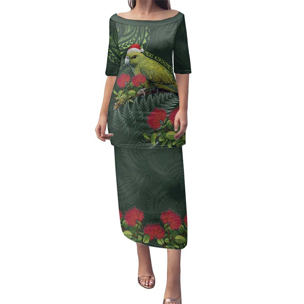 Meri Kirihimete Kakapo Family Matching Puletasi and Hawaiian Shirt Green Silver Fern Christmas Vibe LT9 Mom's Dress Green - Polynesian Pride
