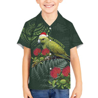 Meri Kirihimete Kakapo Family Matching Puletasi and Hawaiian Shirt Green Silver Fern Christmas Vibe LT9 Son's Shirt Green - Polynesian Pride