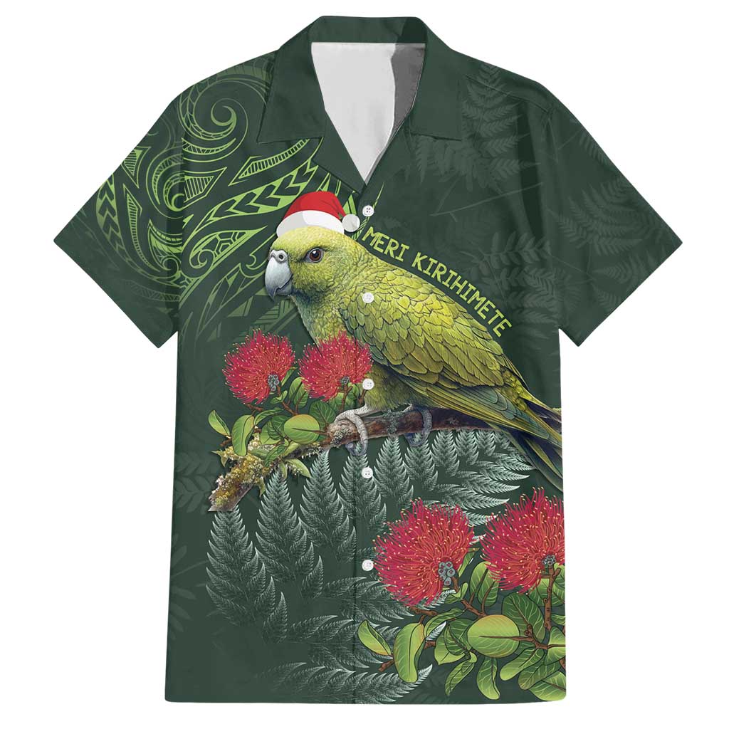 Meri Kirihimete Kakapo Family Matching Short Sleeve Bodycon Dress and Hawaiian Shirt Green Silver Fern Christmas Vibe LT9 Dad's Shirt - Short Sleeve Green - Polynesian Pride