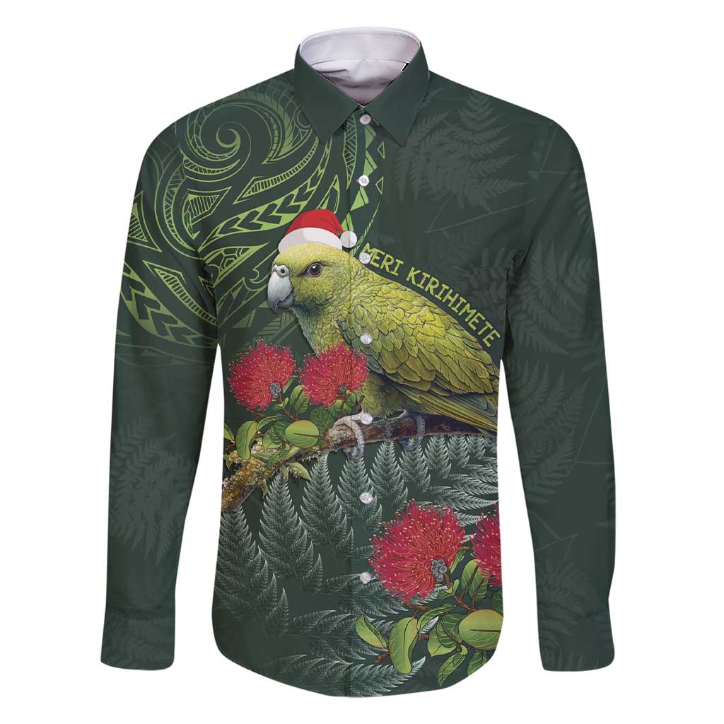 Meri Kirihimete Kakapo Family Matching Short Sleeve Bodycon Dress and Hawaiian Shirt Green Silver Fern Christmas Vibe LT9 Dad's Shirt - Long Sleeve Green - Polynesian Pride