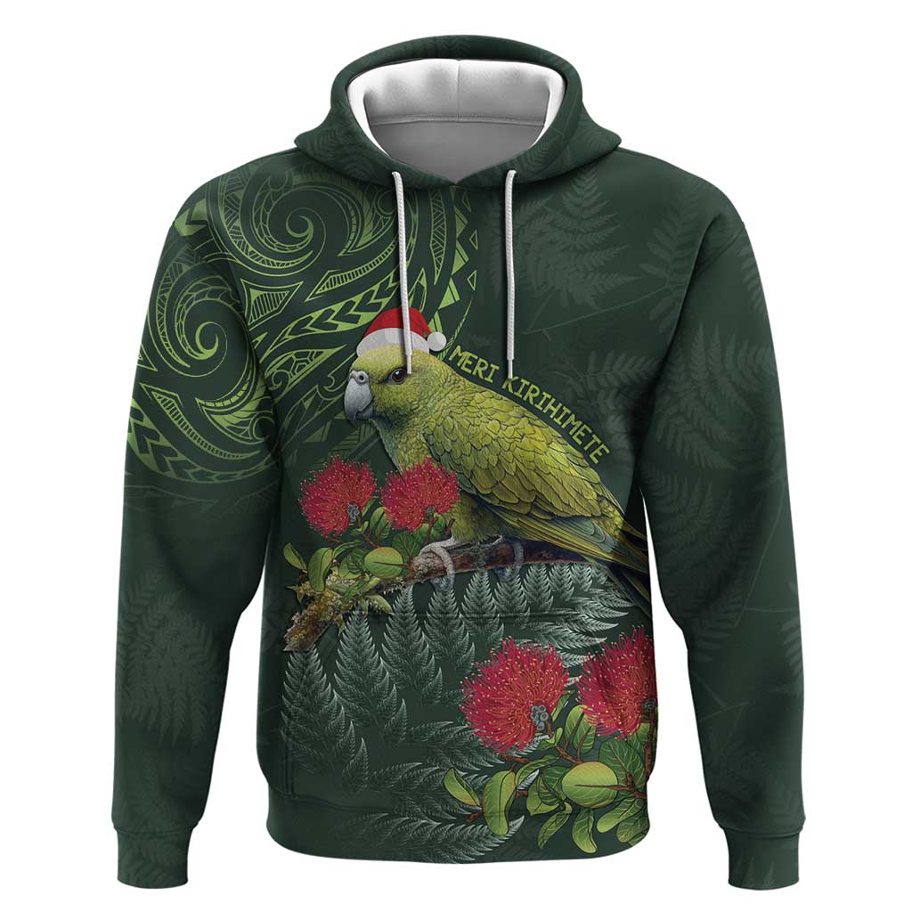 Meri Kirihimete Kakapo Hoodie Green Silver Fern Christmas Vibe