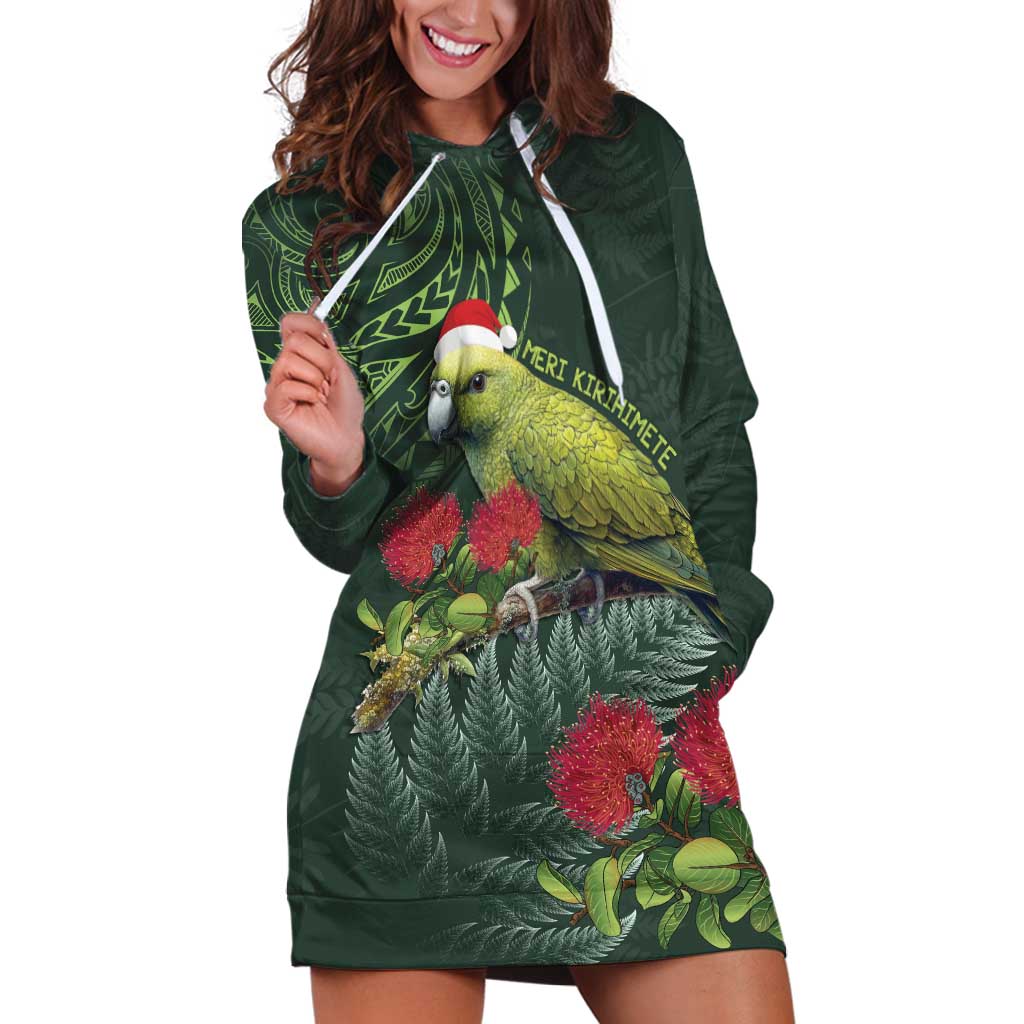 Meri Kirihimete Kakapo Hoodie Dress Green Silver Fern Christmas Vibe