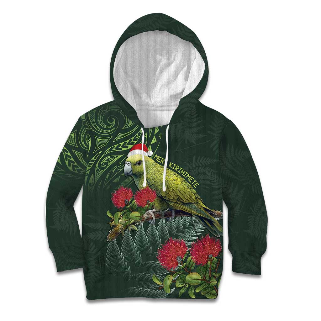 Meri Kirihimete Kakapo Kid Hoodie Green Silver Fern Christmas Vibe