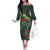 Meri Kirihimete Kakapo Off The Shoulder Long Sleeve Dress Green Silver Fern Christmas Vibe