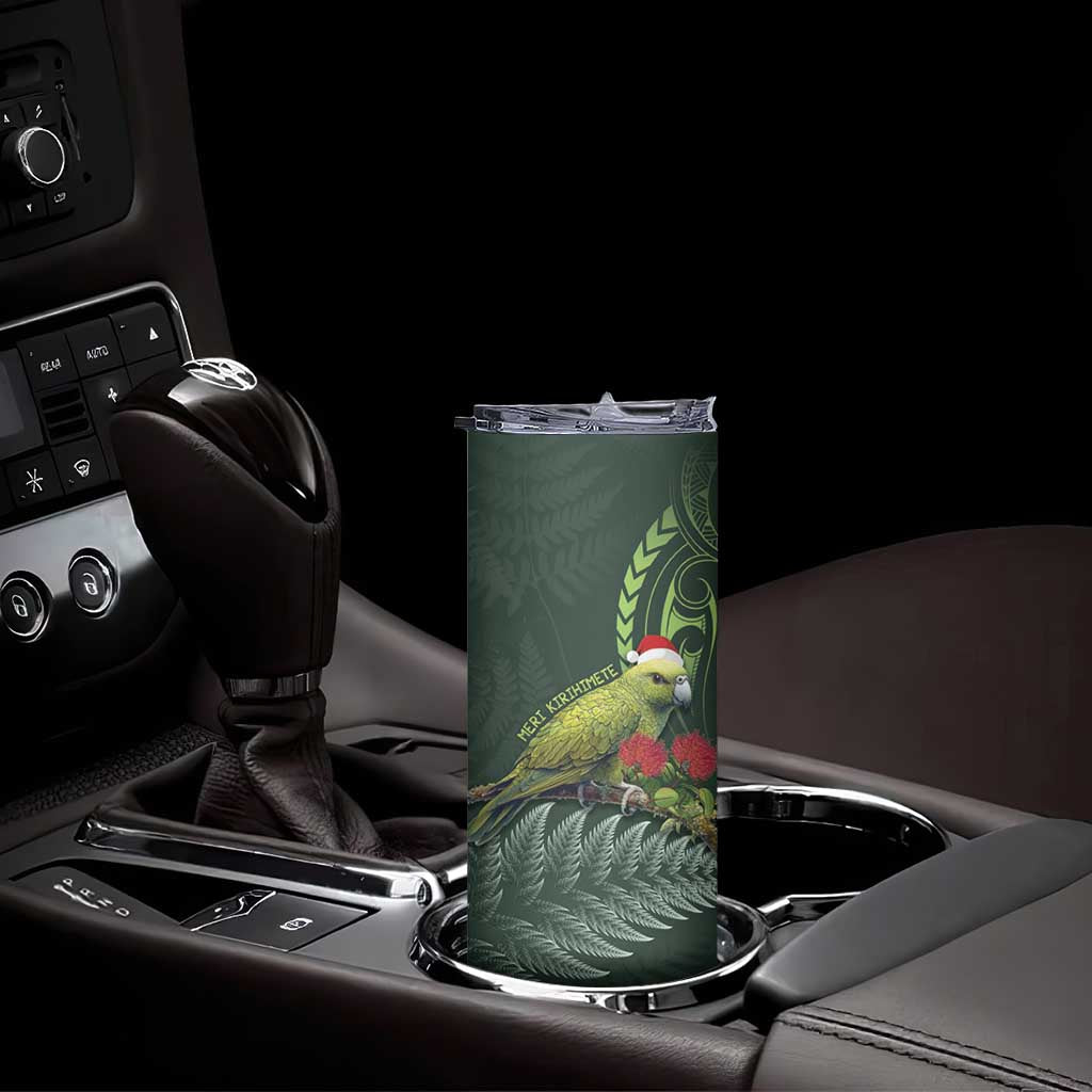 Meri Kirihimete Kakapo Skinny Tumbler Green Silver Fern Christmas Vibe LT9 - Polynesian Pride