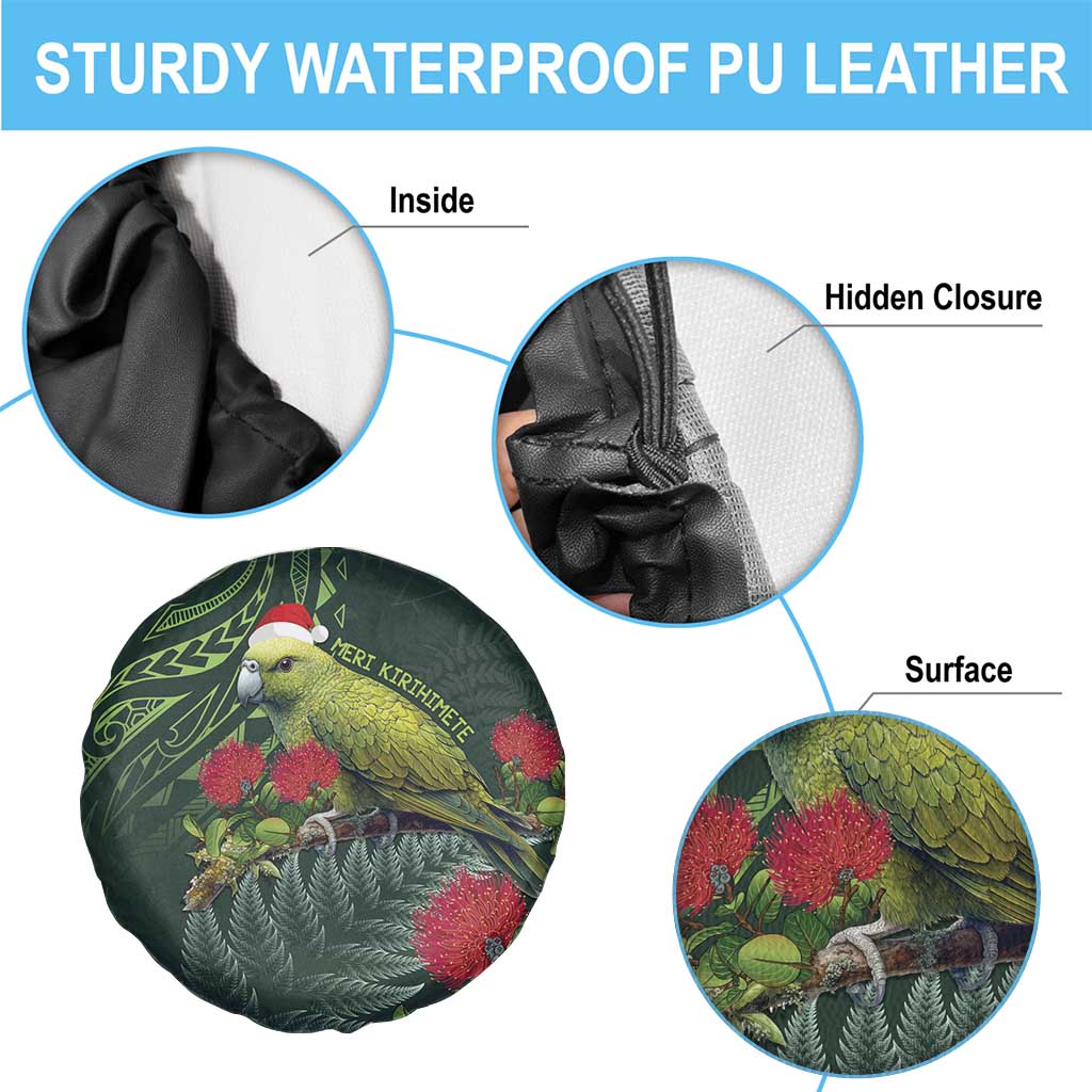 Meri Kirihimete Kakapo Spare Tire Cover Green Silver Fern Christmas Vibe