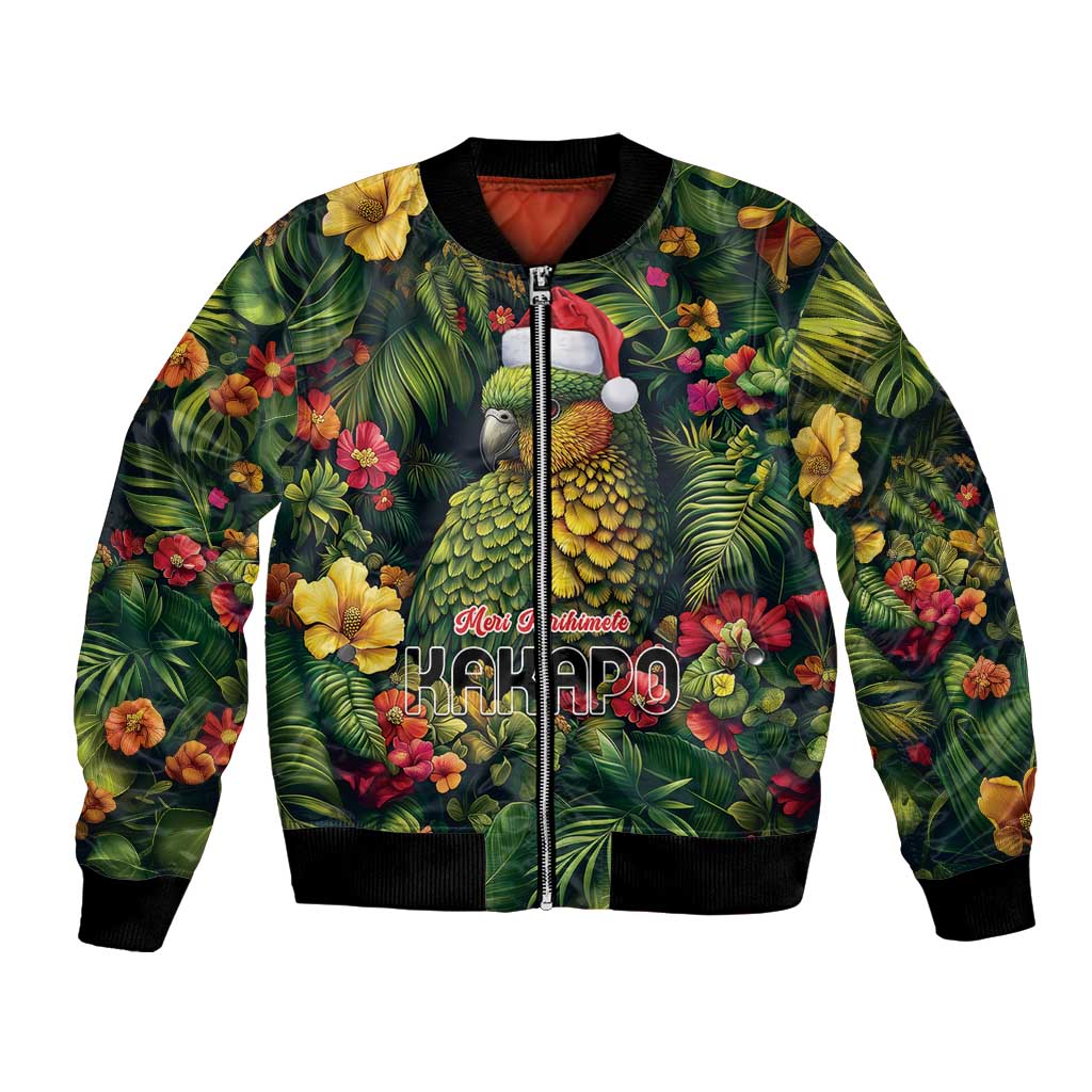 Meri Kirihimete Kakapo Bomber Jacket New Zealand Christmas with Tropical Vibe