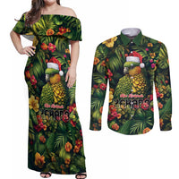 Meri Kirihimete Kakapo Couples Matching Off Shoulder Maxi Dress and Long Sleeve Button Shirt New Zealand Christmas with Tropical Vibe LT9 Green - Polynesian Pride