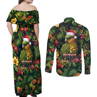 Meri Kirihimete Kakapo Couples Matching Off Shoulder Maxi Dress and Long Sleeve Button Shirt New Zealand Christmas with Tropical Vibe LT9 - Polynesian Pride