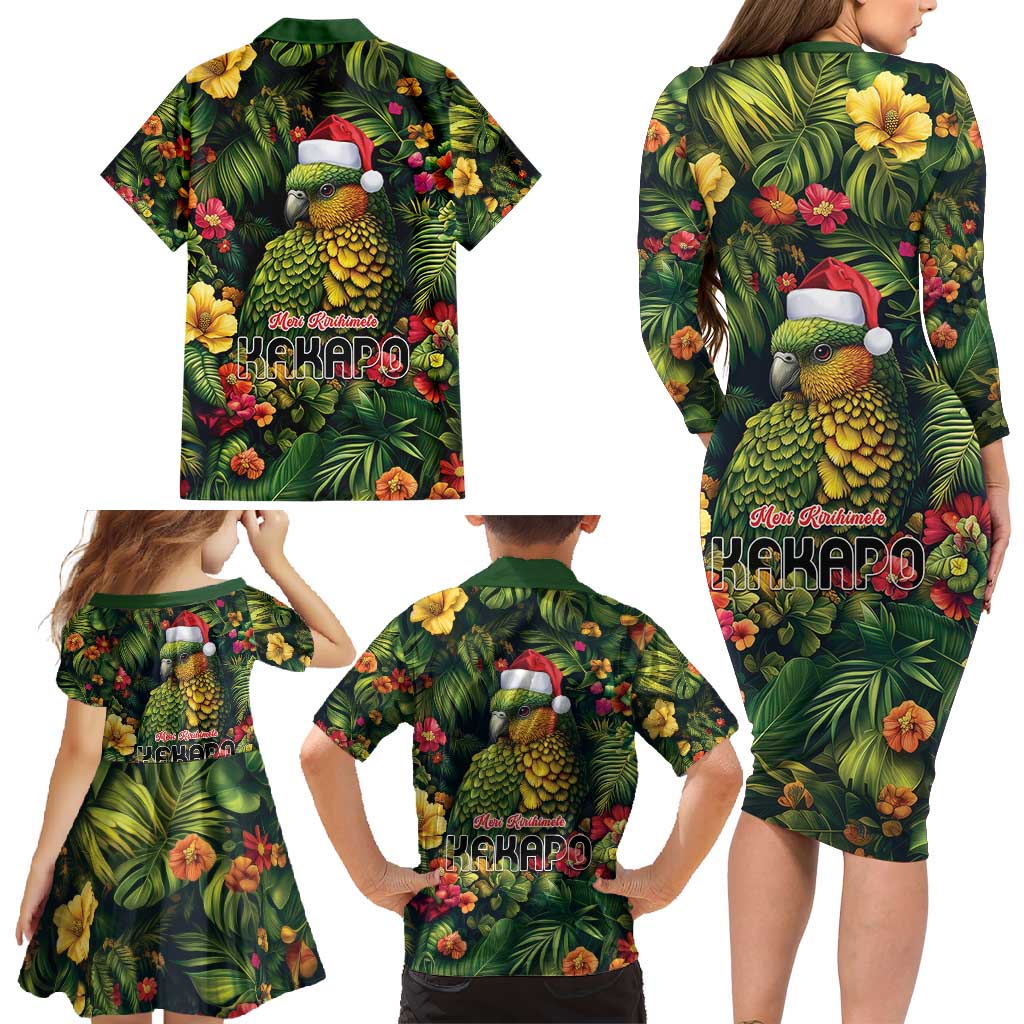 Meri Kirihimete Kakapo Family Matching Long Sleeve Bodycon Dress and Hawaiian Shirt New Zealand Christmas with Tropical Vibe LT9 - Polynesian Pride