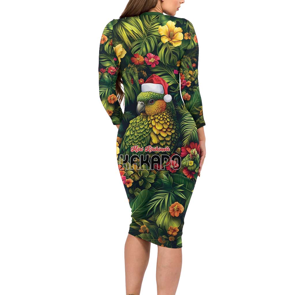 Meri Kirihimete Kakapo Family Matching Long Sleeve Bodycon Dress and Hawaiian Shirt New Zealand Christmas with Tropical Vibe LT9 - Polynesian Pride