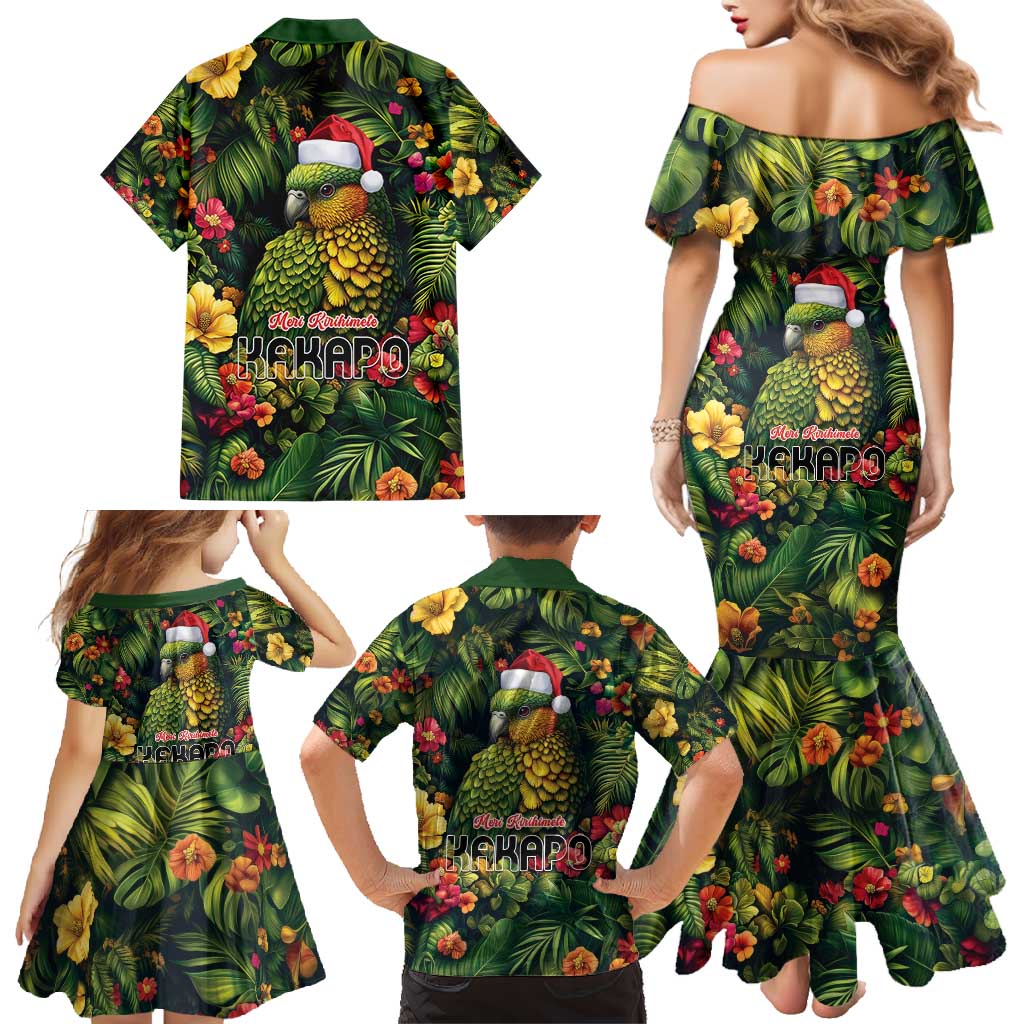 Meri Kirihimete Kakapo Family Matching Mermaid Dress and Hawaiian Shirt New Zealand Christmas with Tropical Vibe