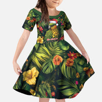 Meri Kirihimete Kakapo Family Matching Off The Shoulder Long Sleeve Dress and Hawaiian Shirt New Zealand Christmas with Tropical Vibe LT9 Daughter's Dress Green - Polynesian Pride