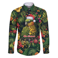 Meri Kirihimete Kakapo Family Matching Puletasi and Hawaiian Shirt New Zealand Christmas with Tropical Vibe LT9 Dad's Shirt - Long Sleeve Green - Polynesian Pride