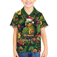 Meri Kirihimete Kakapo Family Matching Puletasi and Hawaiian Shirt New Zealand Christmas with Tropical Vibe LT9 Son's Shirt Green - Polynesian Pride