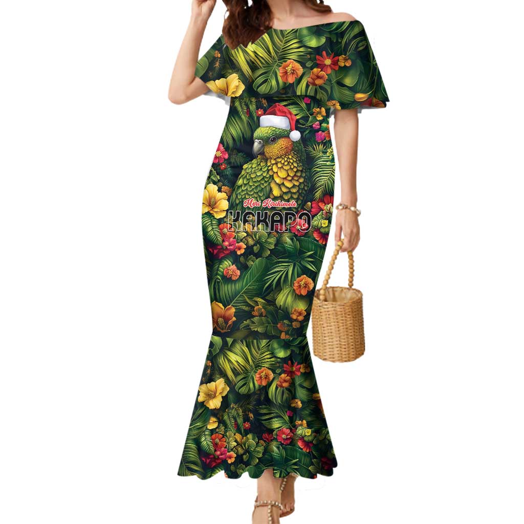 Meri Kirihimete Kakapo Mermaid Dress New Zealand Christmas with Tropical Vibe LT9 Women Green - Polynesian Pride