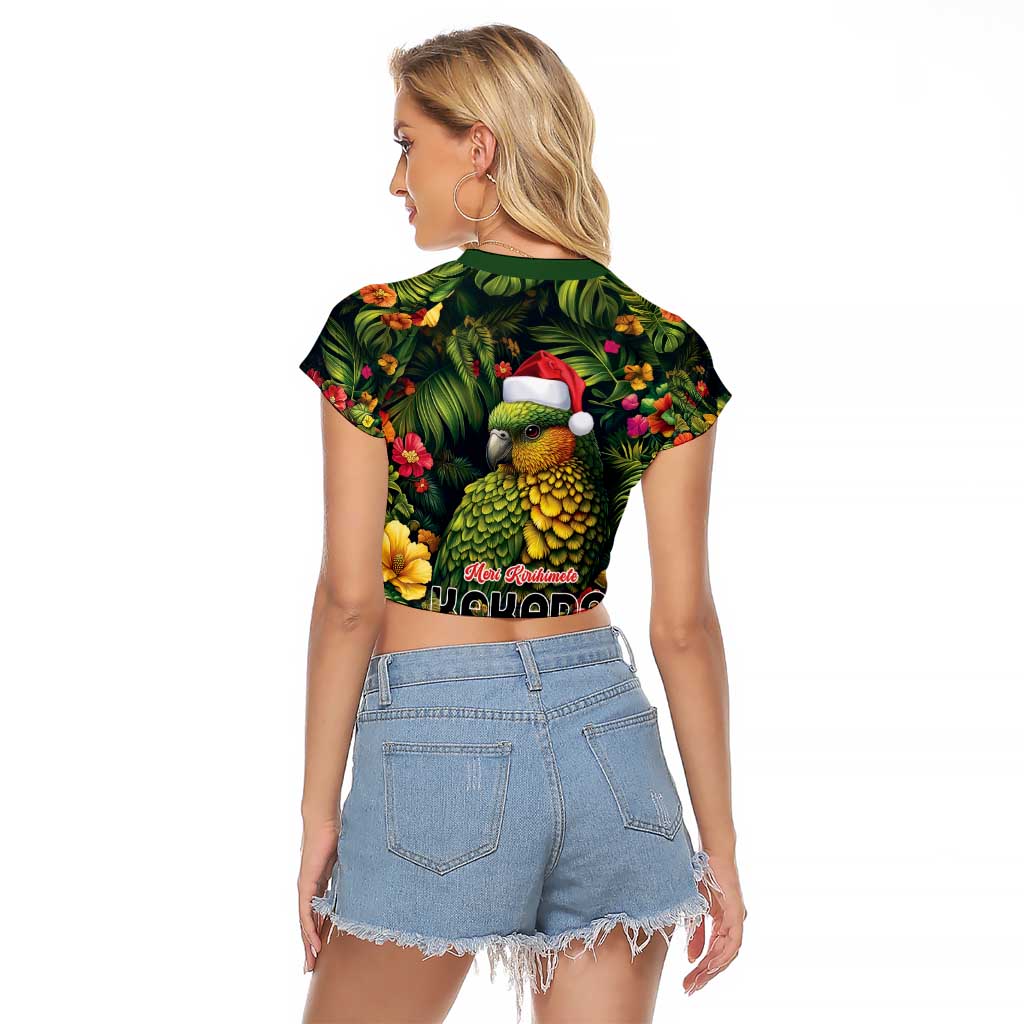 Meri Kirihimete Kakapo Raglan Cropped T Shirt New Zealand Christmas with Tropical Vibe LT9 - Polynesian Pride