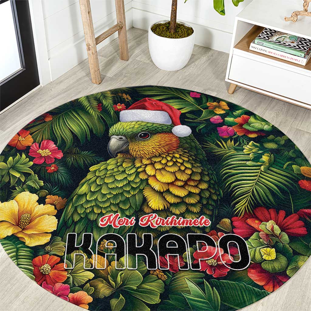 Meri Kirihimete Kakapo Round Carpet New Zealand Christmas with Tropical Vibe